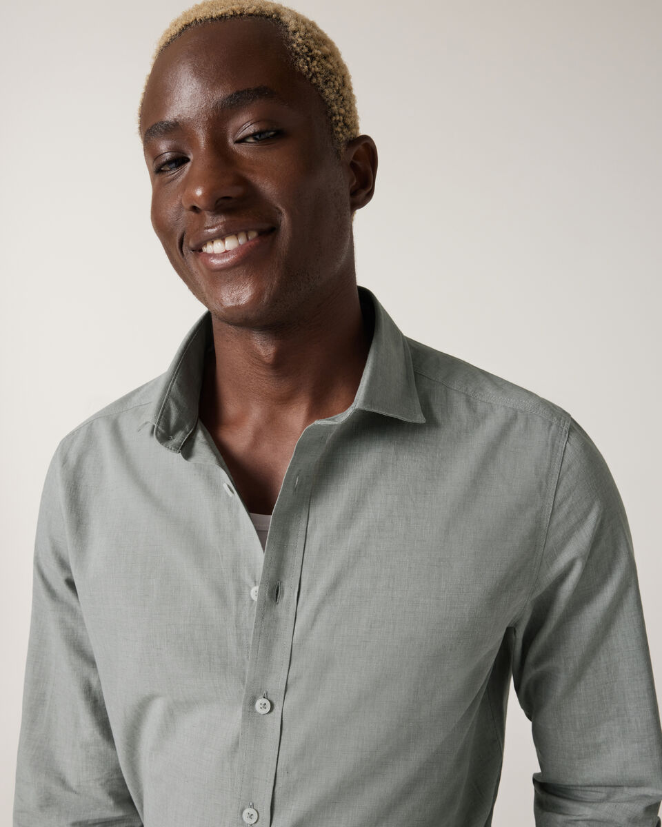 Slub Texture Long Sleeve Shirt, Sage, hi-res